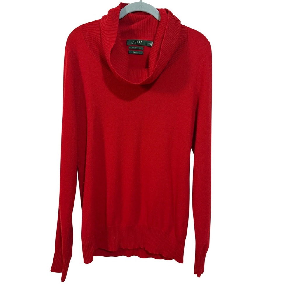 Lauren Ralph Lauren Cowl Neck Sweater‎ Women XL Red 100% Cashmere Long Sleeve